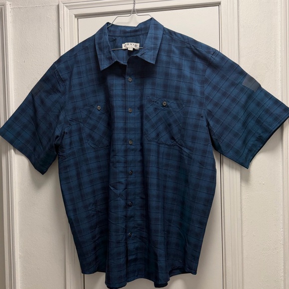 Orvis Men's Navy Checkered Button Down Shirt - Picture 5 of 5
